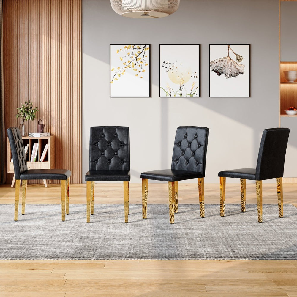 English Elm 4-piece Brown Suede Dining Chair Set with Tufted Back and Walnut Metal Legs Black+Gold W1151P361161