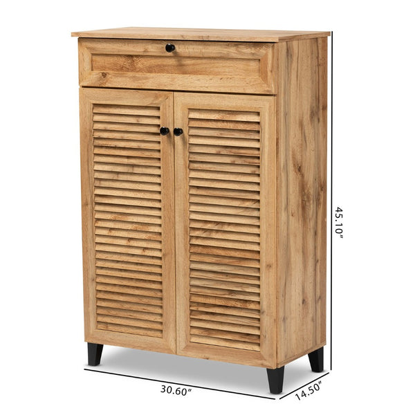 Baxton Studio Baxton Studio Modern Oak Brown Wood Shoe Storage Cabinet with Slatted Doors and Tapered Legs Coolidge 5-Shelf FP-03LV-Wotan Oak