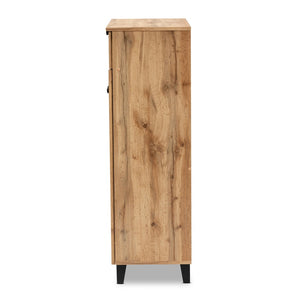 Baxton Studio Baxton Studio Modern Oak Brown Wood Shoe Storage Cabinet with Slatted Doors and Tapered Legs Coolidge 5-Shelf FP-03LV-Wotan Oak