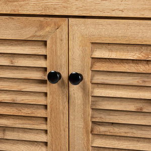 Baxton Studio Baxton Studio Modern Oak Brown Wood Shoe Storage Cabinet with Slatted Doors and Tapered Legs Coolidge 5-Shelf FP-03LV-Wotan Oak