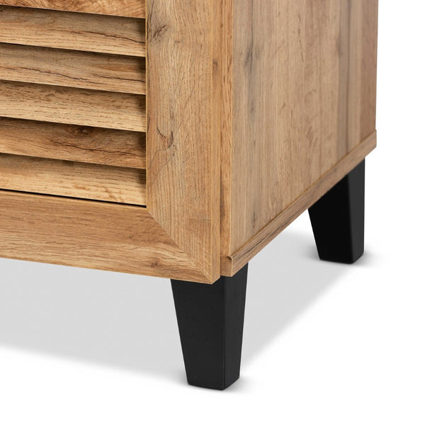 Baxton Studio Baxton Studio Modern Oak Brown Wood Shoe Storage Cabinet with Slatted Doors and Tapered Legs Coolidge 5-Shelf FP-03LV-Wotan Oak