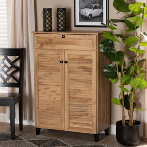 Baxton Studio Baxton Studio Modern Oak Brown Wood Shoe Storage Cabinet with Slatted Doors and Tapered Legs Coolidge 5-Shelf FP-03LV-Wotan Oak