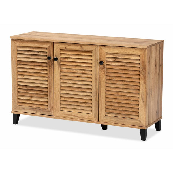 Baxton Studio Baxton Studio Modern Oak Brown 3-Door Shoe Storage Cabinet - Stylish, Ventilated, Space-Saving Design FP-04LV-Wotan Oak