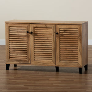 Baxton Studio Baxton Studio Modern Oak Brown 3-Door Shoe Storage Cabinet - Stylish, Ventilated, Space-Saving Design FP-04LV-Wotan Oak