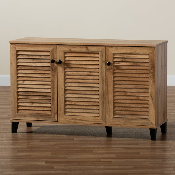Baxton Studio Baxton Studio Modern Oak Brown 3-Door Shoe Storage Cabinet - Stylish, Ventilated, Space-Saving Design FP-04LV-Wotan Oak