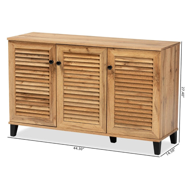 Baxton Studio Baxton Studio Modern Oak Brown 3-Door Shoe Storage Cabinet - Stylish, Ventilated, Space-Saving Design FP-04LV-Wotan Oak