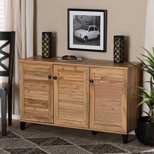 Baxton Studio Baxton Studio Modern Oak Brown 3-Door Shoe Storage Cabinet - Stylish, Ventilated, Space-Saving Design FP-04LV-Wotan Oak