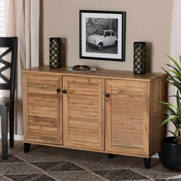 Baxton Studio Baxton Studio Modern Oak Brown 3-Door Shoe Storage Cabinet - Stylish, Ventilated, Space-Saving Design FP-04LV-Wotan Oak