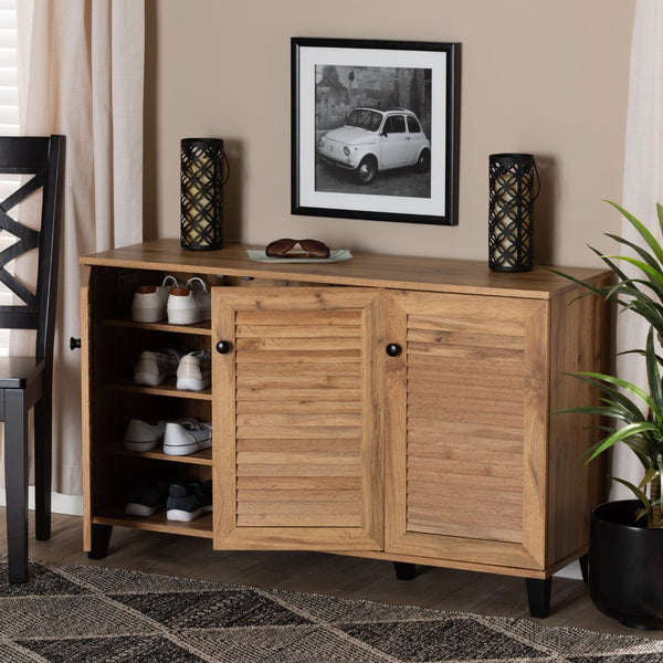 Baxton Studio Baxton Studio Modern Oak Brown 3-Door Shoe Storage Cabinet - Stylish, Ventilated, Space-Saving Design FP-04LV-Wotan Oak