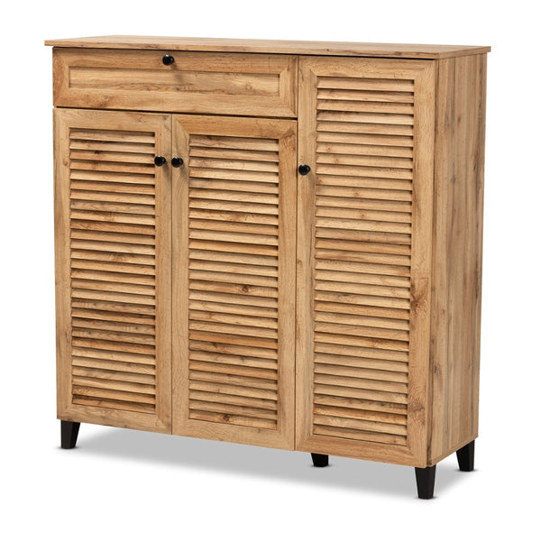 Baxton Studio Baxton Studio Oak Brown 3-Door Shoe Storage Cabinet with Drawer - Modern Design for Neat Entryways FP-05LV-Wotan Oak