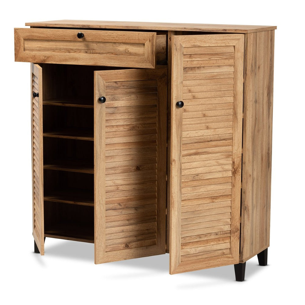 Baxton Studio Baxton Studio Oak Brown 3-Door Shoe Storage Cabinet with Drawer - Modern Design for Neat Entryways FP-05LV-Wotan Oak