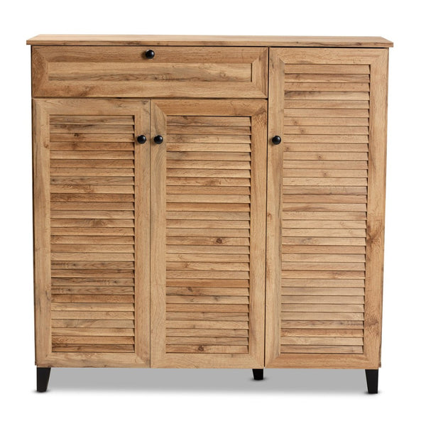 Baxton Studio Baxton Studio Oak Brown 3-Door Shoe Storage Cabinet with Drawer - Modern Design for Neat Entryways FP-05LV-Wotan Oak