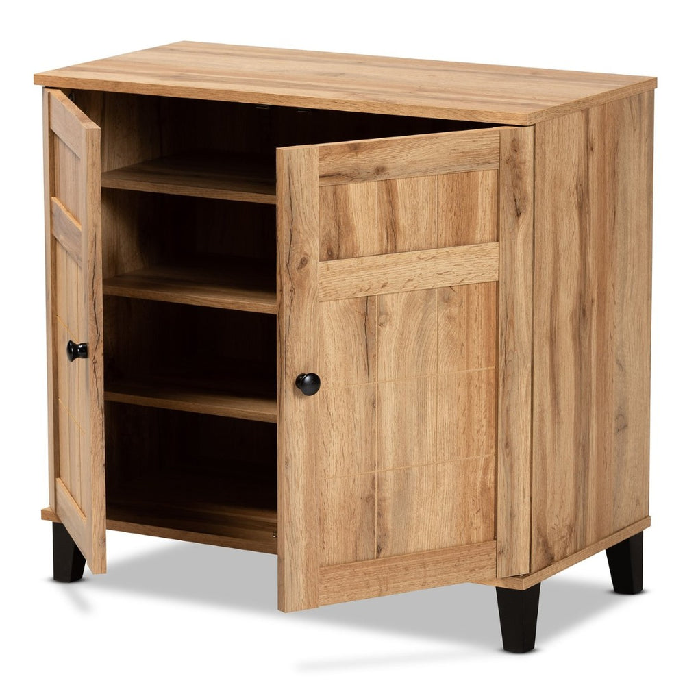 Baxton Studio Baxton Studio Glidden Modern Oak Brown Shoe Storage Cabinet with Adjustable Shelves & Tapered Legs FP-1201-Wotan Oak