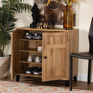 Baxton Studio Baxton Studio Glidden Modern Oak Brown Shoe Storage Cabinet with Adjustable Shelves & Tapered Legs FP-1201-Wotan Oak