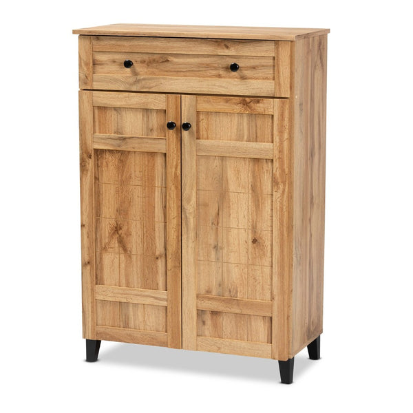 Baxton Studio Baxton Studio Glidden Modern Oak Brown Shoe Storage Cabinet with 1 Drawer for Stylish Entryway Organization FP-1203-Wotan Oak