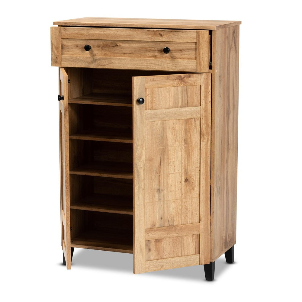 Baxton Studio Baxton Studio Glidden Modern Oak Brown Shoe Storage Cabinet with 1 Drawer for Stylish Entryway Organization FP-1203-Wotan Oak