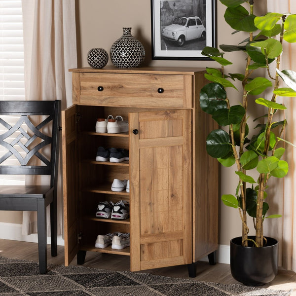 Baxton Studio Baxton Studio Glidden Modern Oak Brown Shoe Storage Cabinet with 1 Drawer for Stylish Entryway Organization FP-1203-Wotan Oak