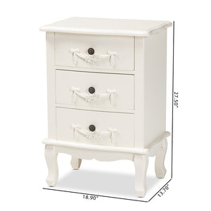 Baxton Studio Baxton Studio Elegant White 3-Drawer End Table with Floral Moldings and Cabriole Legs, Fully Assembled JY18B018-White-3DW-ET