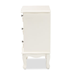 Baxton Studio Baxton Studio Elegant White 3-Drawer End Table with Floral Moldings and Cabriole Legs, Fully Assembled JY18B018-White-3DW-ET