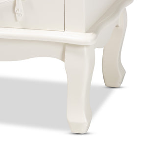Baxton Studio Baxton Studio Elegant White 3-Drawer End Table with Floral Moldings and Cabriole Legs, Fully Assembled JY18B018-White-3DW-ET