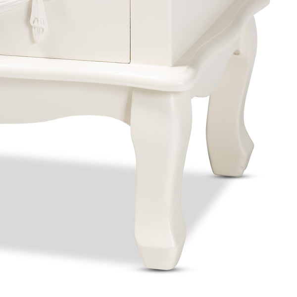 Baxton Studio Baxton Studio Elegant White 3-Drawer End Table with Floral Moldings and Cabriole Legs, Fully Assembled JY18B018-White-3DW-ET