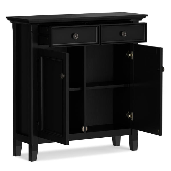 English Elm Amherst Black Pine Entryway Cabinet with Crown Molding and Raised Panel Doors B136P436041