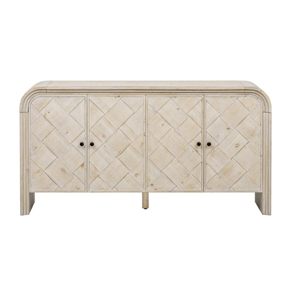 English Elm U_Style Luxury Multi-Functional Sideboard – Handwoven Wood Slats & Stepped Design For Stylish Storage N711P269061O-GIGA