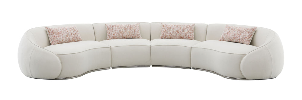 English Elm Sahara Boucle Sectional Sofa with 4 Pillows — Beige, Pocket Coil Seats, Stainless Steel Base, 37" Deep B2726S00509