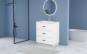 English Elm 30 Inch Bathroom Vanity With Ceramic Sink - Modern Freestanding Storage Cabinet, 2 Drawers, White Finish W1550S00045