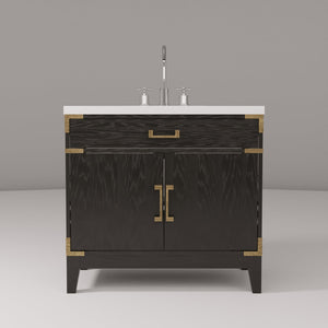 English Elm Black Oak Single Bath Vanity With Cultured Marble Top, Chrome Faucet, Soft-Close Doors & Storage B2731P260919