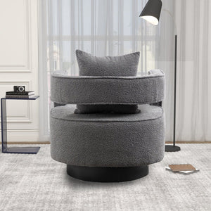 English Elm 29.13"w Boucle Swivel Accent Chair Open Back 360 Rotation Modern Lounge Seating Gray W3188P417878