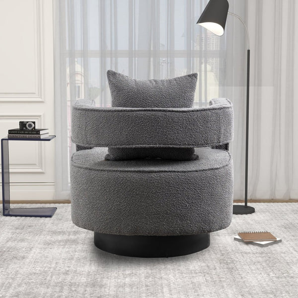 English Elm 29.13"w Boucle Swivel Accent Chair Open Back 360 Rotation Modern Lounge Seating Gray W3188P417878