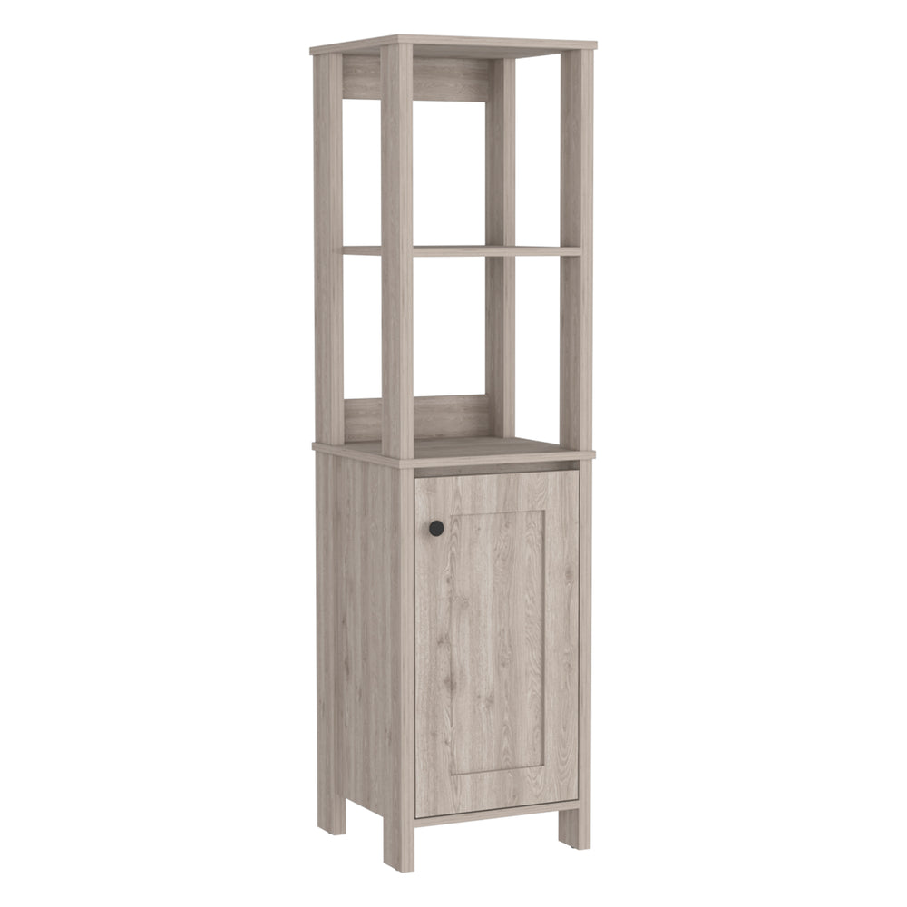 English Elm St. Clair Linen Cabinet Grey with Two Interior Shelves, Two Open Shelves, Single Door, Elevated Legs B200P188850