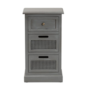 Baxton Studio Baxton Studio Sheldon Vintage Grey 3-Drawer End Table - Modern Design with Rattan Accents for Storage JY20B072-Grey-ET