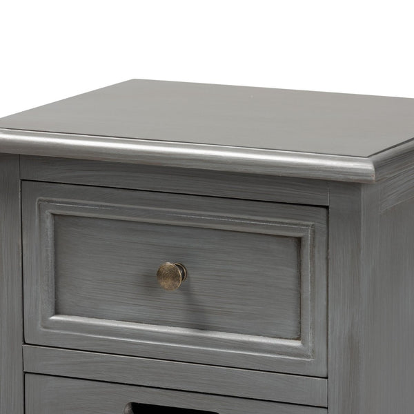 Baxton Studio Baxton Studio Sheldon Vintage Grey 3-Drawer End Table - Modern Design with Rattan Accents for Storage JY20B072-Grey-ET