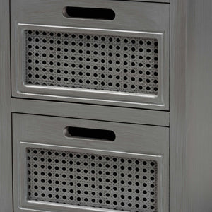 Baxton Studio Baxton Studio Sheldon Vintage Grey 3-Drawer End Table - Modern Design with Rattan Accents for Storage JY20B072-Grey-ET