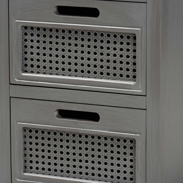 Baxton Studio Baxton Studio Sheldon Vintage Grey 3-Drawer End Table - Modern Design with Rattan Accents for Storage JY20B072-Grey-ET