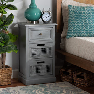 Baxton Studio Baxton Studio Sheldon Vintage Grey 3-Drawer End Table - Modern Design with Rattan Accents for Storage JY20B072-Grey-ET