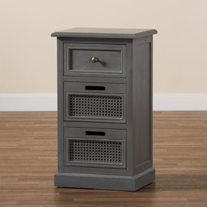 Baxton Studio Baxton Studio Sheldon Vintage Grey 3-Drawer End Table - Modern Design with Rattan Accents for Storage JY20B072-Grey-ET