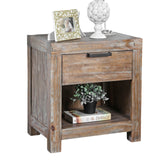 English Elm Rustic Weathered Light Oak 1 Piece Nightstand Black Bar Pull Bedroom Furniture Bedside Table 1-Drawer