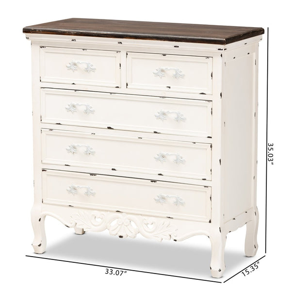Baxton Studio Baxton Studio Levron Elegant Two-Tone 5-Drawer Storage Cabinet in Walnut Brown & Antique White Finish JY20B089-Antique White-5DW-Cabinet