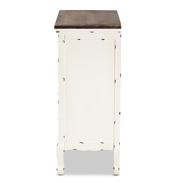 Baxton Studio Baxton Studio Levron Elegant Two-Tone 5-Drawer Storage Cabinet in Walnut Brown & Antique White Finish JY20B089-Antique White-5DW-Cabinet