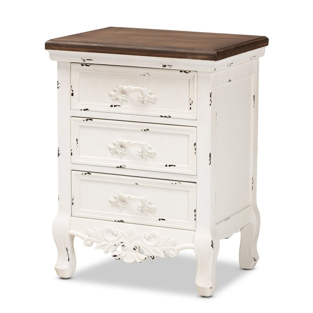 Baxton Studio Baxton Studio Elegant 3-Drawer End Table with Antique White & Walnut Finish for Timeless Charm JY20B090-Antique White-ET