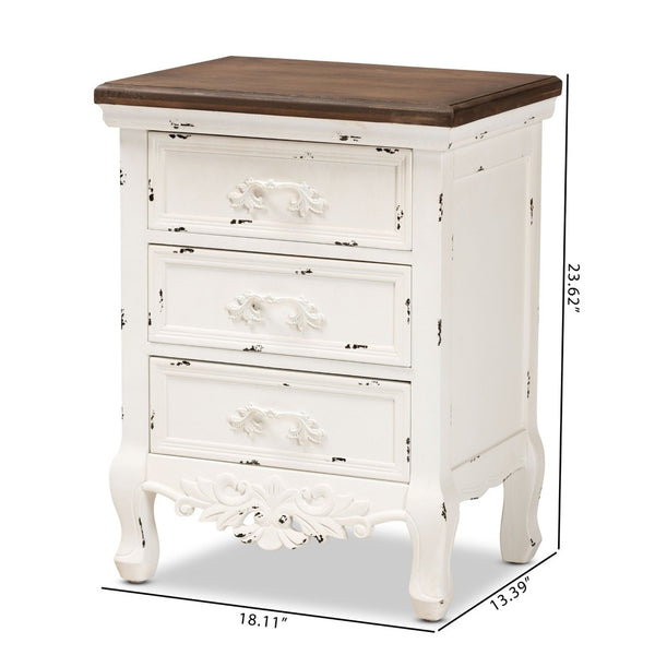 Baxton Studio Baxton Studio Elegant 3-Drawer End Table with Antique White & Walnut Finish for Timeless Charm JY20B090-Antique White-ET