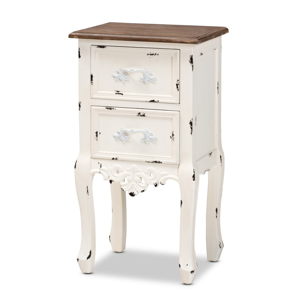 Baxton Studio Baxton Studio Levron Elegant Two-Tone Walnut and Antique White End Table with 2 Drawers for Storage JY20B091-Antique White-ET