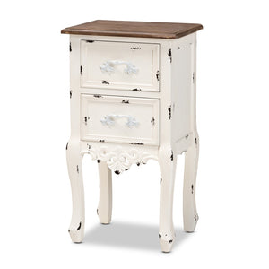 Baxton Studio Baxton Studio Levron Elegant Two-Tone Walnut and Antique White End Table with 2 Drawers for Storage JY20B091-Antique White-ET