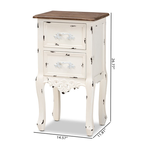 Baxton Studio Baxton Studio Levron Elegant Two-Tone Walnut and Antique White End Table with 2 Drawers for Storage JY20B091-Antique White-ET