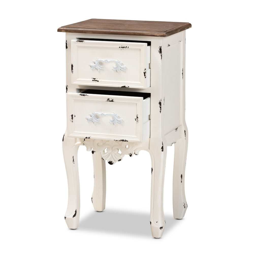 Baxton Studio Baxton Studio Levron Elegant Two-Tone Walnut and Antique White End Table with 2 Drawers for Storage JY20B091-Antique White-ET