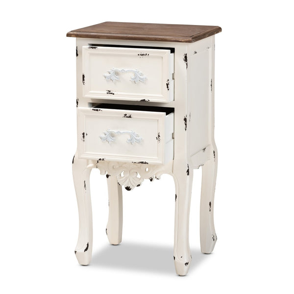Baxton Studio Baxton Studio Levron Elegant Two-Tone Walnut and Antique White End Table with 2 Drawers for Storage JY20B091-Antique White-ET
