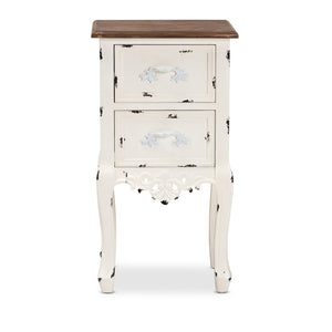 Baxton Studio Baxton Studio Levron Elegant Two-Tone Walnut and Antique White End Table with 2 Drawers for Storage JY20B091-Antique White-ET